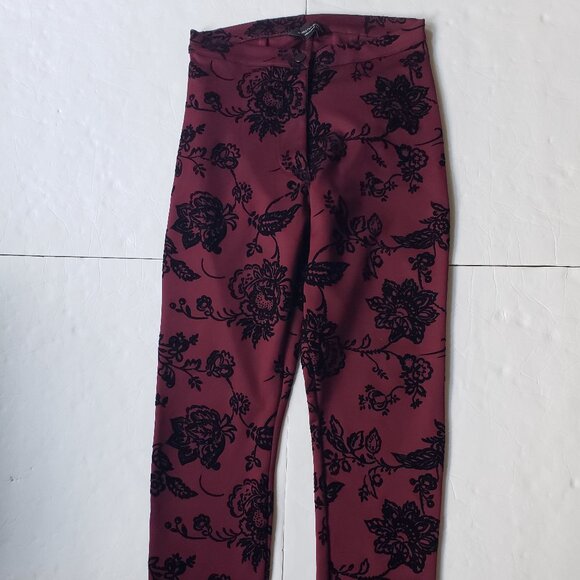 Dorothy Perkins Floral Burnout Velvet Stretch Straight Leg Crop Pants - Picture 1 of 11